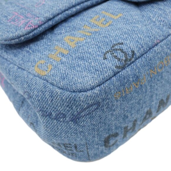 CHANEL  Mood Flap Small Quilted Denim Logo Printed Shoulder Bag Blue - Picture 8 of 11